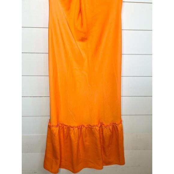Karl Lagerfeld Paris Orange Spaghetti Straps Ruffled Bottom Cowl Slip Dress 12 - Picture 7 of 11